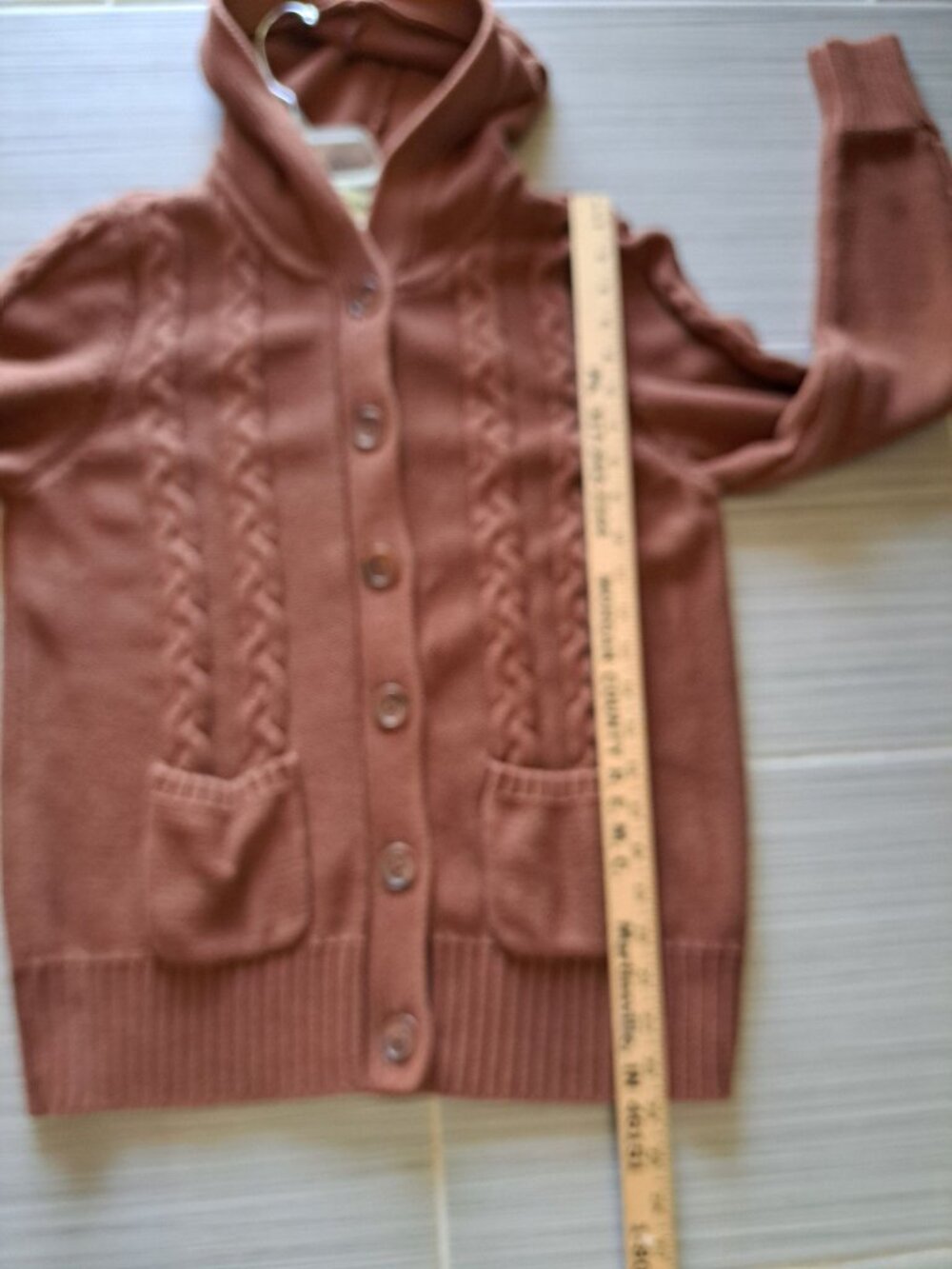 Gander Mountain Brown Cable Knit Cardigan Hood Pockets S Cotton Winter Warm Wome - Picture 9 of 12